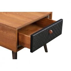 Coco 20 in. H Rustic Single Drawer Balsamico Oak Wood and Black Leather Nightstand by Armen Living -Armen Living Online Shop balsamico armen living nightstands lccolabal 1f 1000