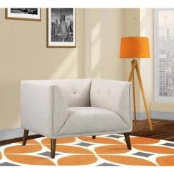 Hudson Beige Linen and Walnut Legs Mid-Century Button-Tufted Accent Chair by Armen Living -Armen Living Online Shop beige armen living accent chairs lchu1be 31 1000