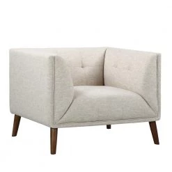 Hudson Beige Linen and Walnut Legs Mid-Century Button-Tufted Accent Chair by Armen Living