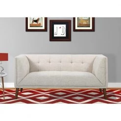 Hudson Mid-Century Button-Tufted Loveseat in Beige Linen and Walnut Legs by Armen Living -Armen Living Online Shop beige armen living loveseats lchu2be 31 1000