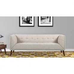 Hudson Mid-Century Button-Tufted Beige Linen and Walnut Legs Sofa by Armen Living -Armen Living Online Shop beige armen living sofas couches lchu3be 31 1000