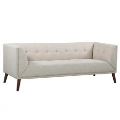Hudson Mid-Century Button-Tufted Beige Linen and Walnut Legs Sofa by Armen Living