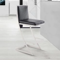 Pinellas Modern Black Faux Leather and Brushed Stainless Steel Bar and Counter Stool by Armen Living 17 Pinellas Modern Black Faux Leather and Brushed Stainless Steel Bar and Counter Stool by Armen Living -Armen Living Online Shop black armen living bar stools 721535752614 31 1000