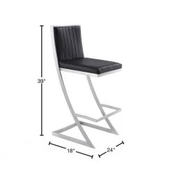 Pinellas Modern Black Faux Leather and Brushed Stainless Steel Bar and Counter Stool by Armen Living 12 Pinellas Modern Black Faux Leather and Brushed Stainless Steel Bar and Counter Stool by Armen Living -Armen Living Online Shop black armen living bar stools 721535752614 40 1000