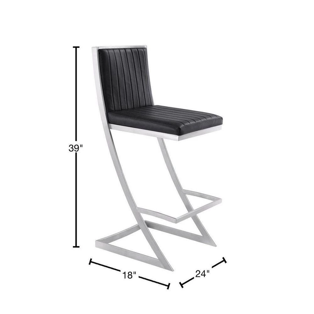 Pinellas Modern Black Faux Leather and Brushed Stainless Steel Bar and Counter Stool by Armen Living 5 Pinellas Modern Black Faux Leather and Brushed Stainless Steel Bar and Counter Stool by Armen Living - Image 3
