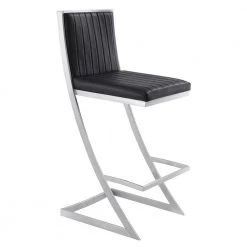 Pinellas Modern Black Faux Leather and Brushed Stainless Steel Bar and Counter Stool by Armen Living