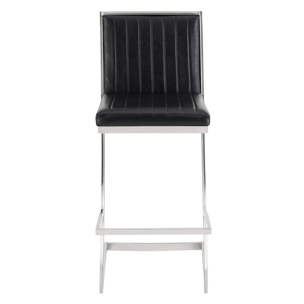Pinellas Modern Black Faux Leather and Brushed Stainless Steel Bar and Counter Stool by Armen Living 6 Pinellas Modern Black Faux Leather and Brushed Stainless Steel Bar and Counter Stool by Armen Living - Image 4