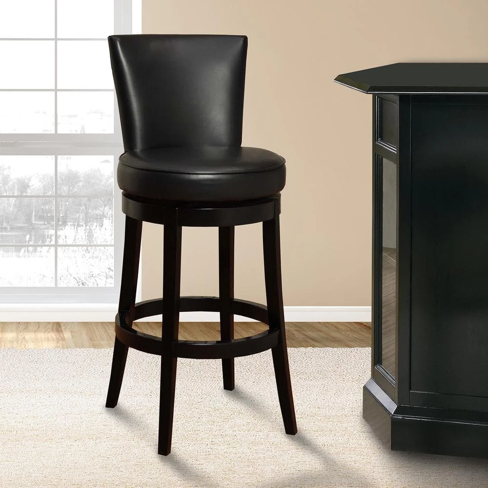 Boston 26 in. Black Bonded Leather and Black Wood Finish Swivel Bar Stool by Armen Living 7 Boston 26 in. Black Bonded Leather and Black Wood Finish Swivel Bar Stool by Armen Living - Image 5