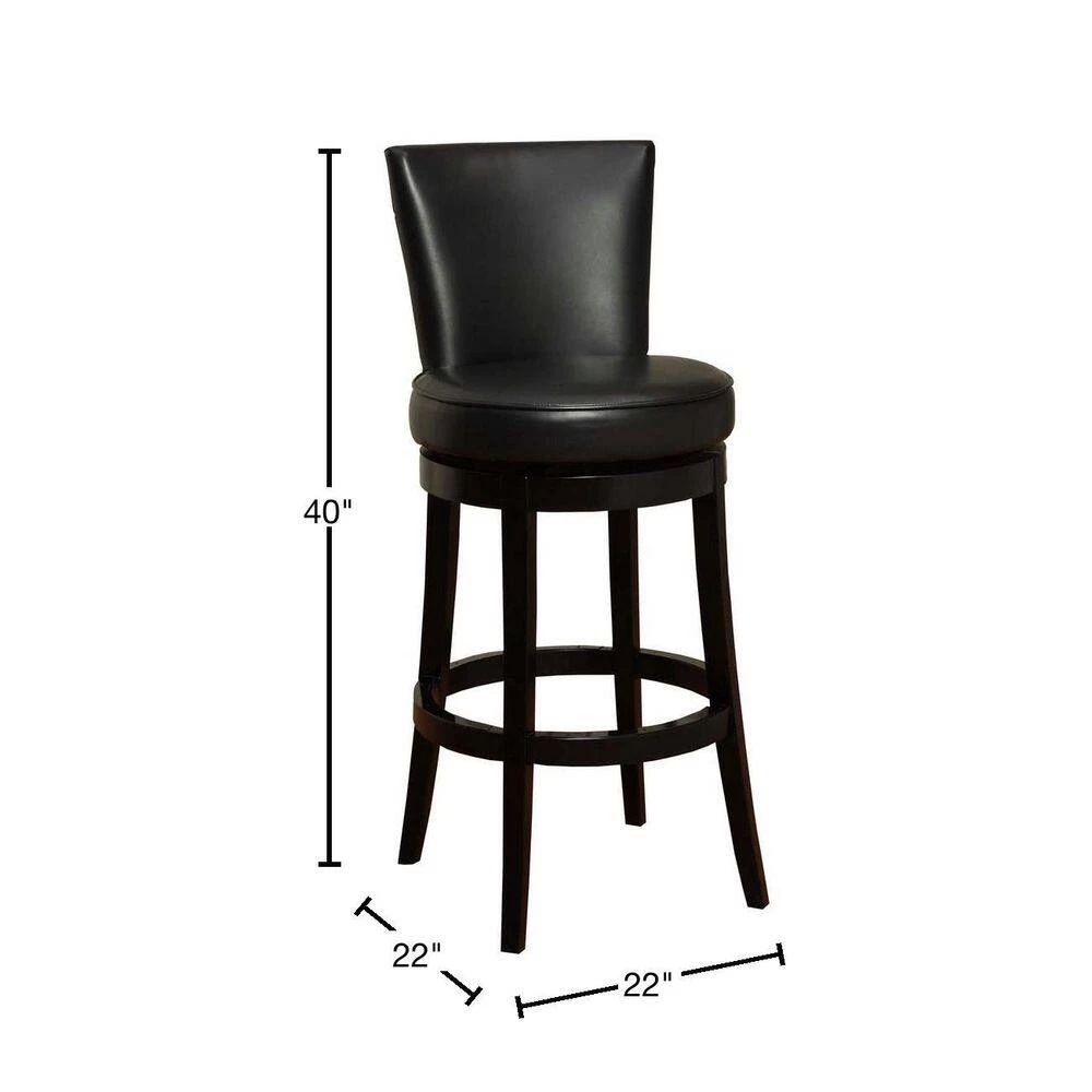 Boston 26 in. Black Bonded Leather and Black Wood Finish Swivel Bar Stool by Armen Living 4 Boston 26 in. Black Bonded Leather and Black Wood Finish Swivel Bar Stool by Armen Living - Image 2