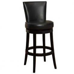 Boston 26 in. Black Bonded Leather and Black Wood Finish Swivel Bar Stool by Armen Living