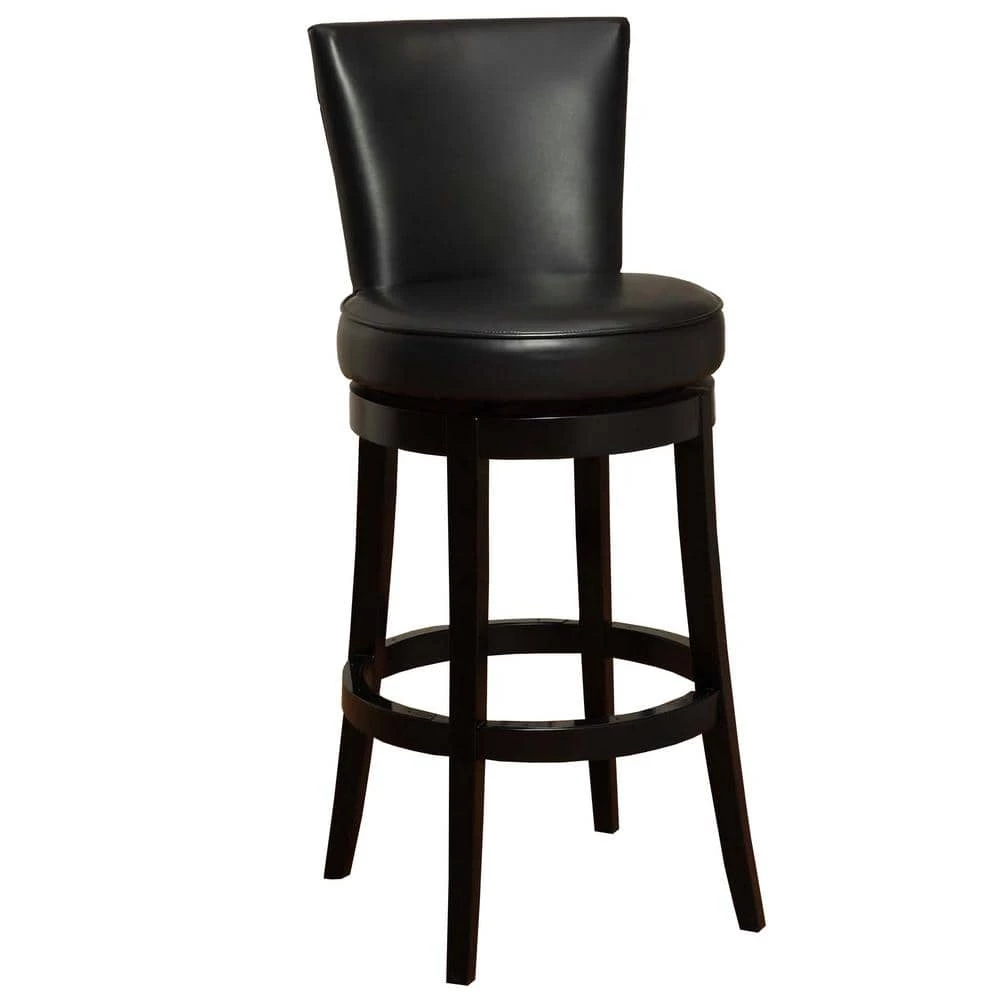 Boston 26 in. Black Bonded Leather and Black Wood Finish Swivel Bar Stool by Armen Living 3 Boston 26 in. Black Bonded Leather and Black Wood Finish Swivel Bar Stool by Armen Living
