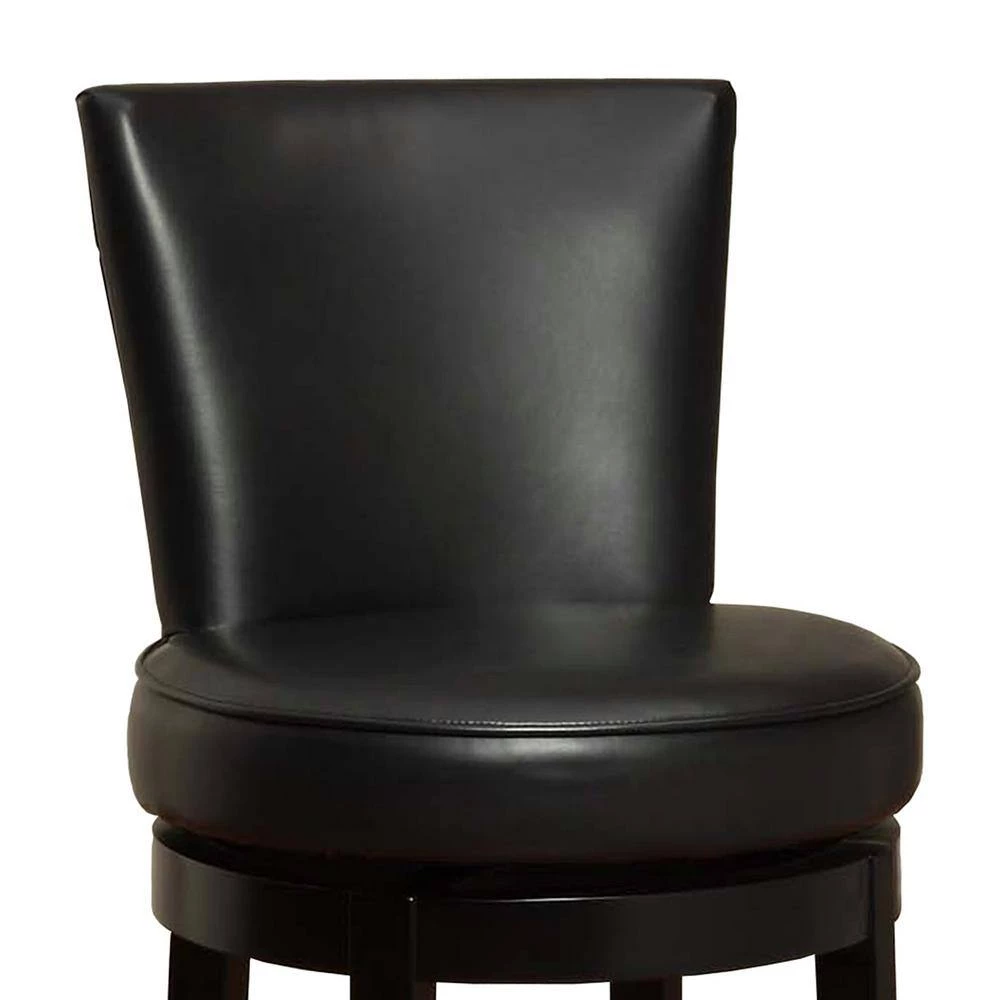 Boston 26 in. Black Bonded Leather and Black Wood Finish Swivel Bar Stool by Armen Living 5 Boston 26 in. Black Bonded Leather and Black Wood Finish Swivel Bar Stool by Armen Living - Image 3