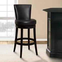 Boston 30 in. Black Bonded Leather and Black Wood Finish Swivel Bar Stool by Armen Living -Armen Living Online Shop black armen living bar stools lc4044babl30 31 1000