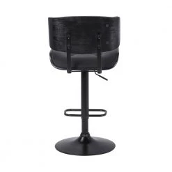 Brooklyn Adjustable 25-34 in. Height Low Back Swivel Black Faux Leather/Black Wood Bar Stool Black Base 46 in Height by Armen Living -Armen Living Online Shop black armen living bar stools lcbrbablbl 1f 1000