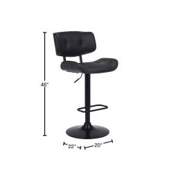 Brooklyn Adjustable 25-34 in. Height Low Back Swivel Black Faux Leather/Black Wood Bar Stool Black Base 46 in Height by Armen Living -Armen Living Online Shop black armen living bar stools lcbrbablbl 40 1000
