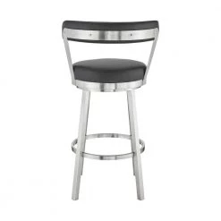 Bryant 26 in. Height Black Faux Leather and Brushed Stainless Steel Swivel Frame Low Back Bar Stool by Armen Living -Armen Living Online Shop black armen living bar stools lcbybabsbl26 44 1000