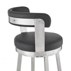 Bryant 26 in. Height Black Faux Leather and Brushed Stainless Steel Swivel Frame Low Back Bar Stool by Armen Living -Armen Living Online Shop black armen living bar stools lcbybabsbl26 76 1000