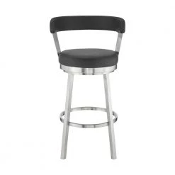 Bryant 26 in. Height Black Faux Leather and Brushed Stainless Steel Swivel Frame Low Back Bar Stool by Armen Living -Armen Living Online Shop black armen living bar stools lcbybabsbl26 c3 1000