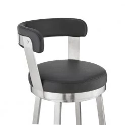 Bryant 26 in. Height Black Faux Leather and Brushed Stainless Steel Swivel Frame Low Back Bar Stool by Armen Living -Armen Living Online Shop black armen living bar stools lcbybabsbl26 fa 1000