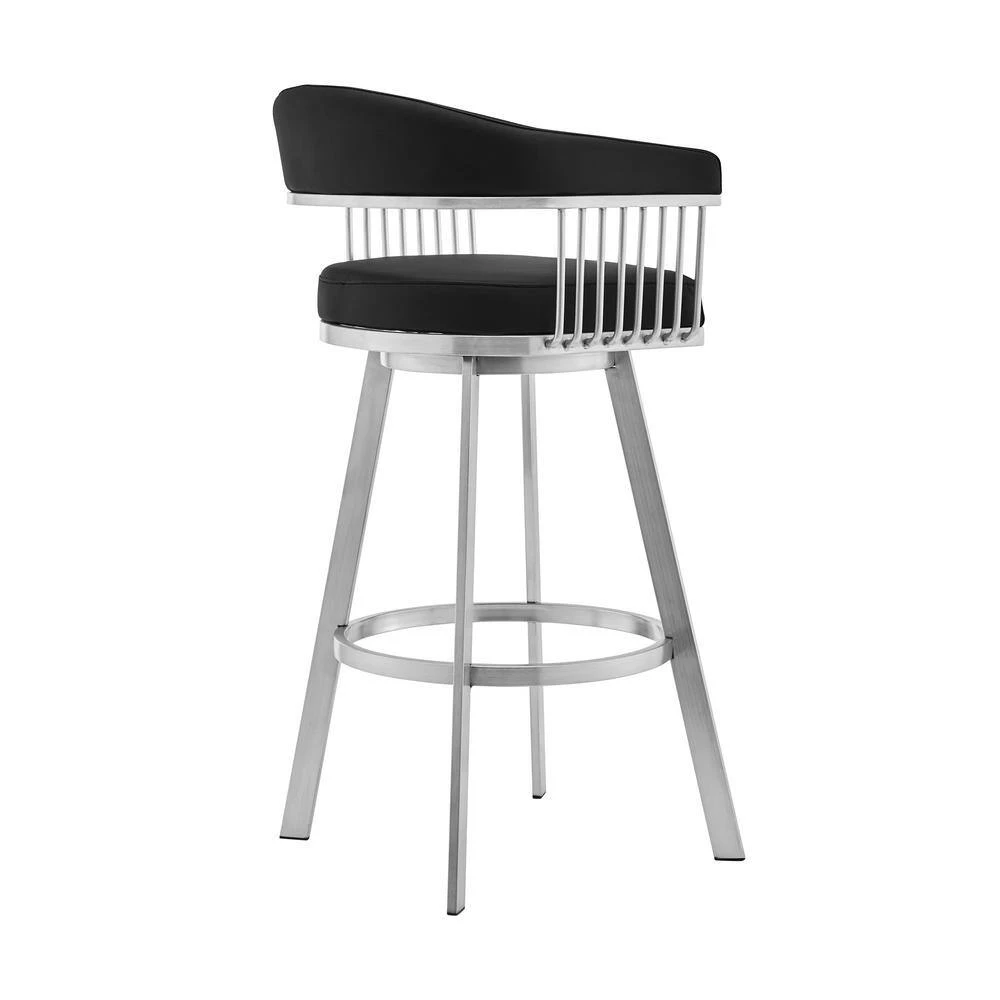 Chelsea 38 in. Black Standard Back Stainless Steel 30 in. Bar Stool with Faux Leather Seat by Armen Living 7 Chelsea 38 in. Black Standard Back Stainless Steel 30 in. Bar Stool with Faux Leather Seat by Armen Living - Image 5