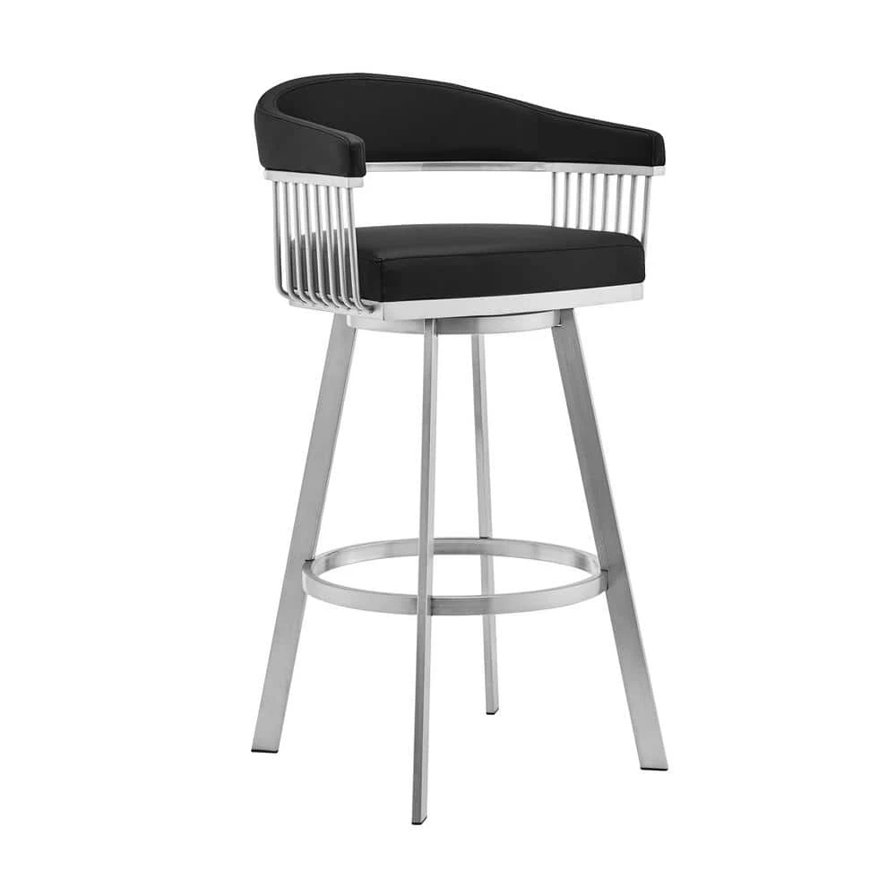 Chelsea 38 in. Black Standard Back Stainless Steel 30 in. Bar Stool with Faux Leather Seat by Armen Living 3 Chelsea 38 in. Black Standard Back Stainless Steel 30 in. Bar Stool with Faux Leather Seat by Armen Living