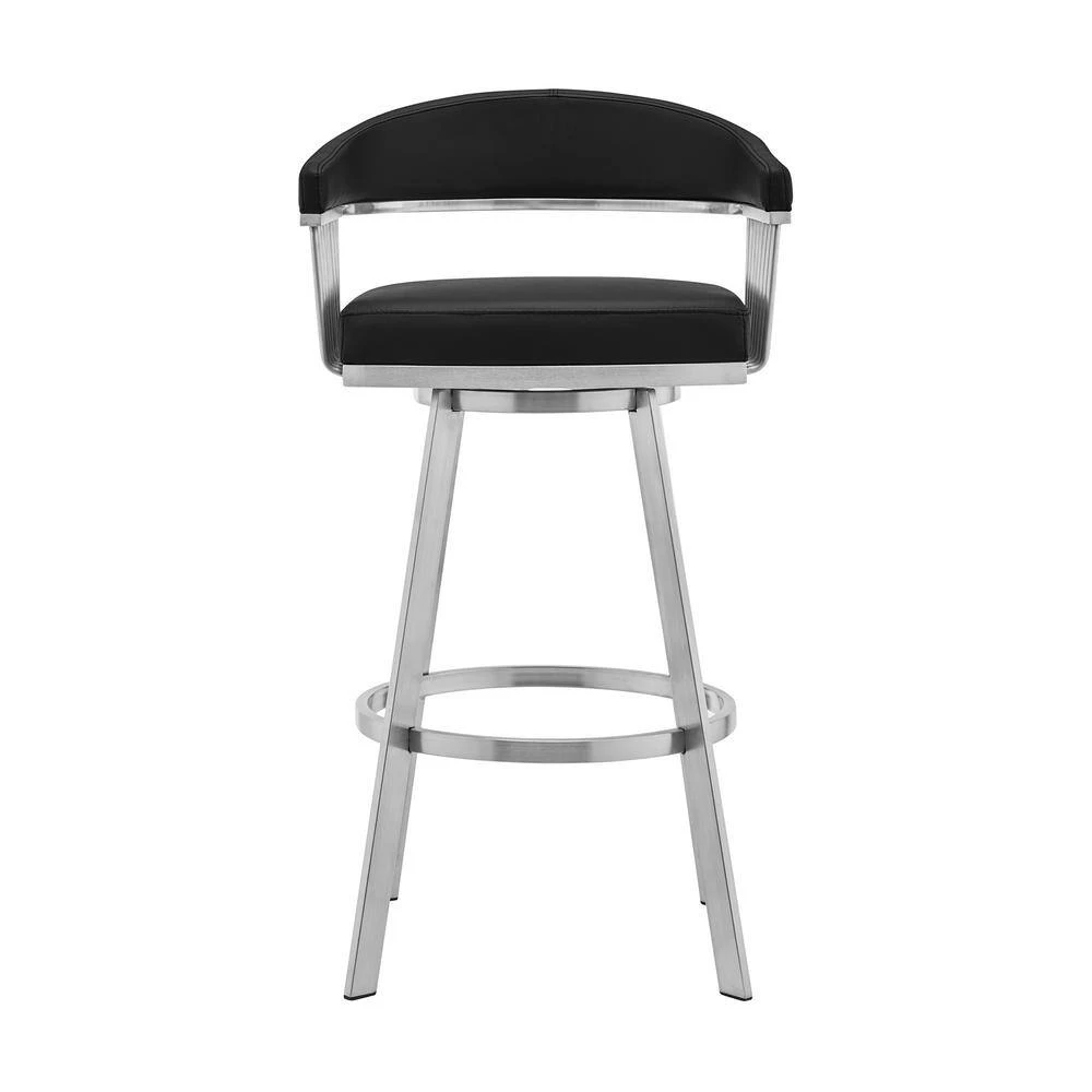 Chelsea 38 in. Black Standard Back Stainless Steel 30 in. Bar Stool with Faux Leather Seat by Armen Living 6 Chelsea 38 in. Black Standard Back Stainless Steel 30 in. Bar Stool with Faux Leather Seat by Armen Living - Image 4