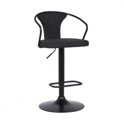 Ian 32 in. Black Powder Coated and Black Fabric Contemporary Adjustable Bar Stool by Armen Living