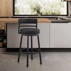 Madrid 36 in. Black Metal Bar Stool with Faux Leather Seat by Armen Living -Armen Living Online Shop black armen living bar stools lcmabablkbl26 31 1000