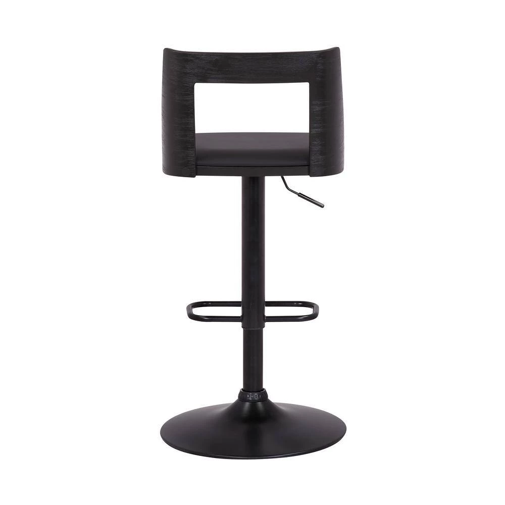 Milan 42 in. Product Height Low Back Adjustable Swivel Black Faux Leather and Black Wood Bar Stool with Black Base by Armen Living 7 Milan 42 in. Product Height Low Back Adjustable Swivel Black Faux Leather and Black Wood Bar Stool with Black Base by Armen Living - Image 5