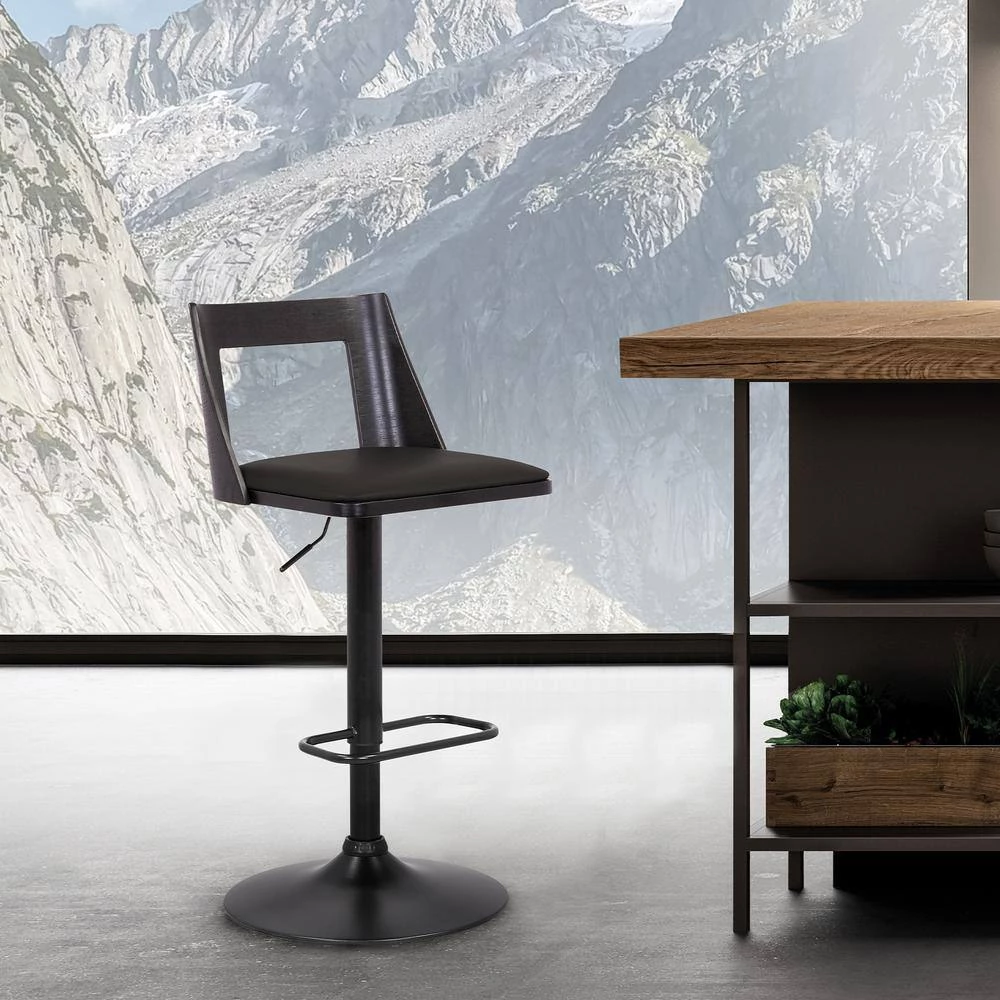 Milan 42 in. Product Height Low Back Adjustable Swivel Black Faux Leather and Black Wood Bar Stool with Black Base by Armen Living 11 Milan 42 in. Product Height Low Back Adjustable Swivel Black Faux Leather and Black Wood Bar Stool with Black Base by Armen Living - Image 9