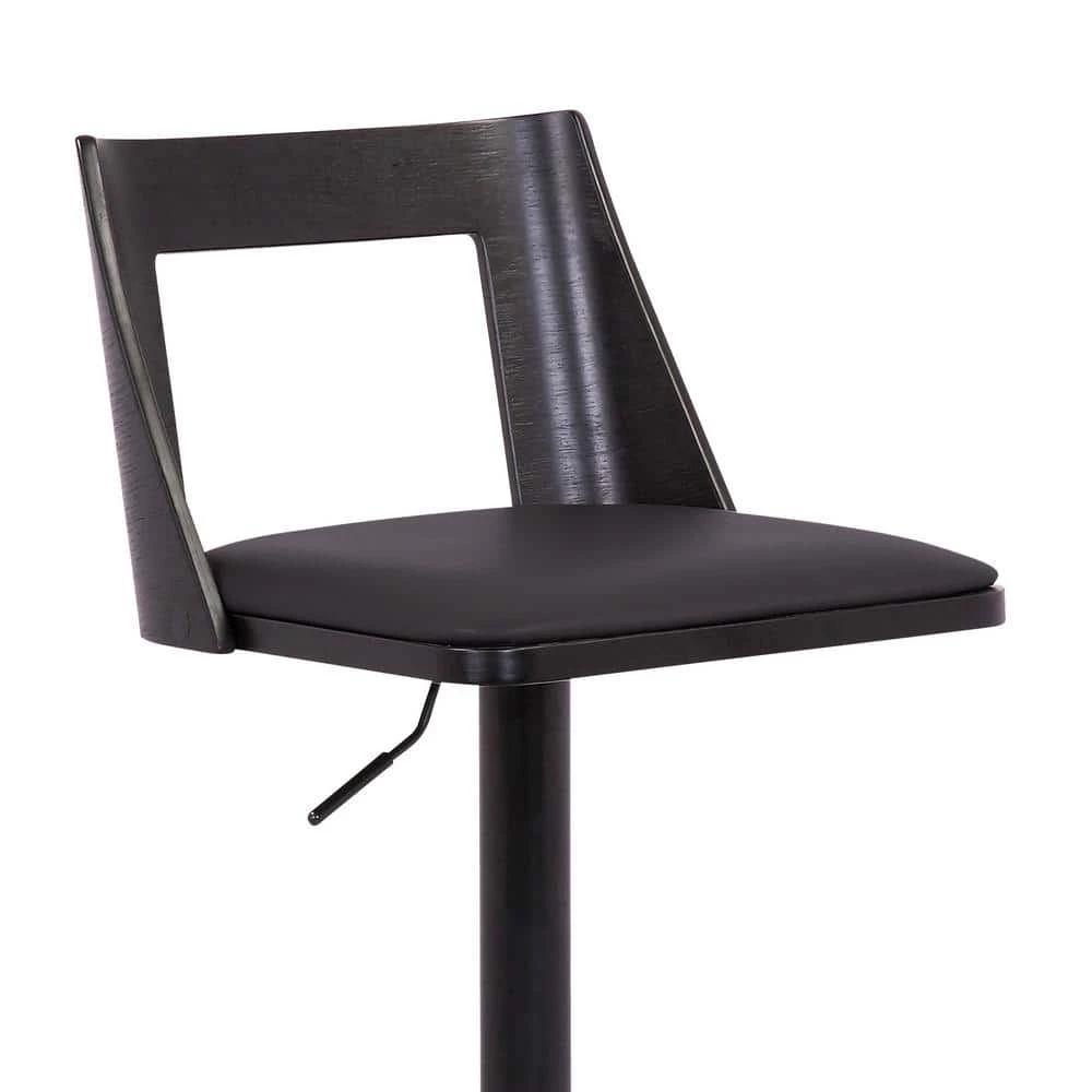 Milan 42 in. Product Height Low Back Adjustable Swivel Black Faux Leather and Black Wood Bar Stool with Black Base by Armen Living 8 Milan 42 in. Product Height Low Back Adjustable Swivel Black Faux Leather and Black Wood Bar Stool with Black Base by Armen Living - Image 6