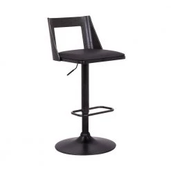 Milan 42 in. Product Height Low Back Adjustable Swivel Black Faux Leather and Black Wood Bar Stool with Black Base by Armen Living