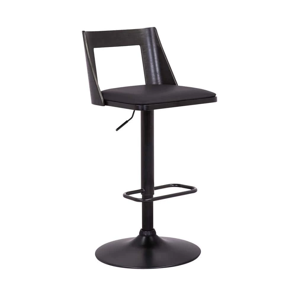 Milan 42 in. Product Height Low Back Adjustable Swivel Black Faux Leather and Black Wood Bar Stool with Black Base by Armen Living 3 Milan 42 in. Product Height Low Back Adjustable Swivel Black Faux Leather and Black Wood Bar Stool with Black Base by Armen Living