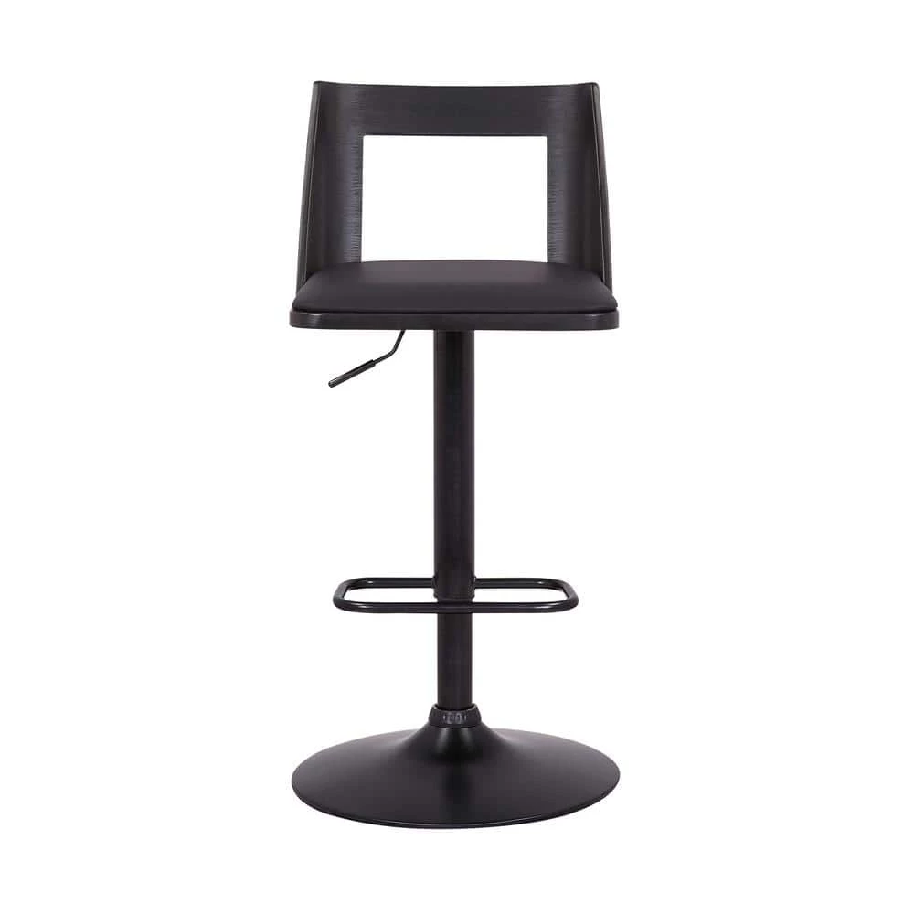 Milan 42 in. Product Height Low Back Adjustable Swivel Black Faux Leather and Black Wood Bar Stool with Black Base by Armen Living 5 Milan 42 in. Product Height Low Back Adjustable Swivel Black Faux Leather and Black Wood Bar Stool with Black Base by Armen Living - Image 3