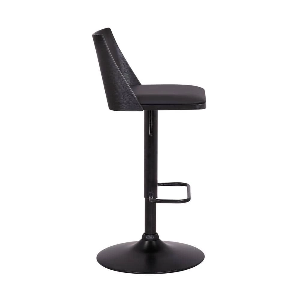 Milan 42 in. Product Height Low Back Adjustable Swivel Black Faux Leather and Black Wood Bar Stool with Black Base by Armen Living 4 Milan 42 in. Product Height Low Back Adjustable Swivel Black Faux Leather and Black Wood Bar Stool with Black Base by Armen Living - Image 2