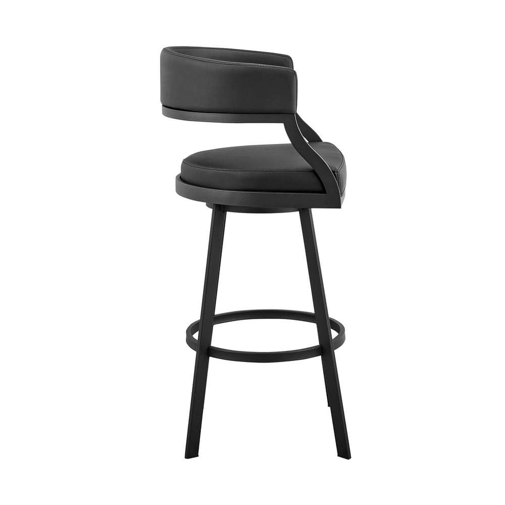 Saturn 35 in. Black Metal Bar Stool with Faux Leather Seat by Armen Living 6 Saturn 35 in. Black Metal Bar Stool with Faux Leather Seat by Armen Living - Image 4