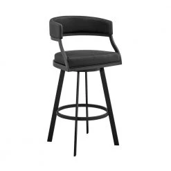 Saturn 35 in. Black Metal Bar Stool with Faux Leather Seat by Armen Living