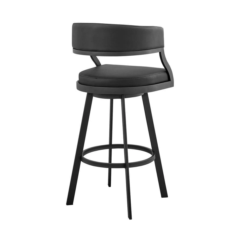 Saturn 39 in. Black Metal Bar Stool with Faux Leather Seat by Armen Living 7 Saturn 39 in. Black Metal Bar Stool with Faux Leather Seat by Armen Living - Image 5