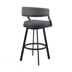 Saturn 35 in. Grey Metal Bar Stool with Faux Leather Seat by Armen Living -Armen Living Online Shop black armen living bar stools lcsnbablkgr26 1f 1000