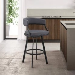 Saturn 35 in. Grey Metal Bar Stool with Faux Leather Seat by Armen Living -Armen Living Online Shop black armen living bar stools lcsnbablkgr26 31 1000