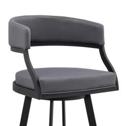 Saturn 35 in. Grey Metal Bar Stool with Faux Leather Seat by Armen Living -Armen Living Online Shop black armen living bar stools lcsnbablkgr26 fa 1000
