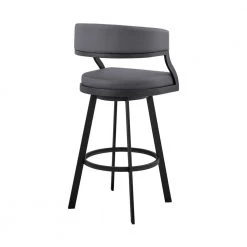 Saturn 39 in. Grey Metal Bar Stool with Faux Leather Seat by Armen Living -Armen Living Online Shop black armen living bar stools lcsnbablkgr30 1f 1000