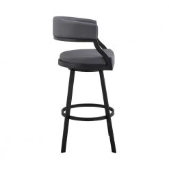 Saturn 39 in. Grey Metal Bar Stool with Faux Leather Seat by Armen Living -Armen Living Online Shop black armen living bar stools lcsnbablkgr30 4f 1000