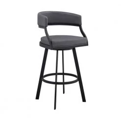 Saturn 39 in. Grey Metal Bar Stool with Faux Leather Seat by Armen Living