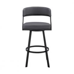 Saturn 39 in. Grey Metal Bar Stool with Faux Leather Seat by Armen Living -Armen Living Online Shop black armen living bar stools lcsnbablkgr30 c3 1000