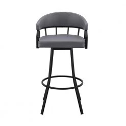 Valerie 36 in. Slate Grey Metal Bar Stool with Faux Leather Seat by Armen Living