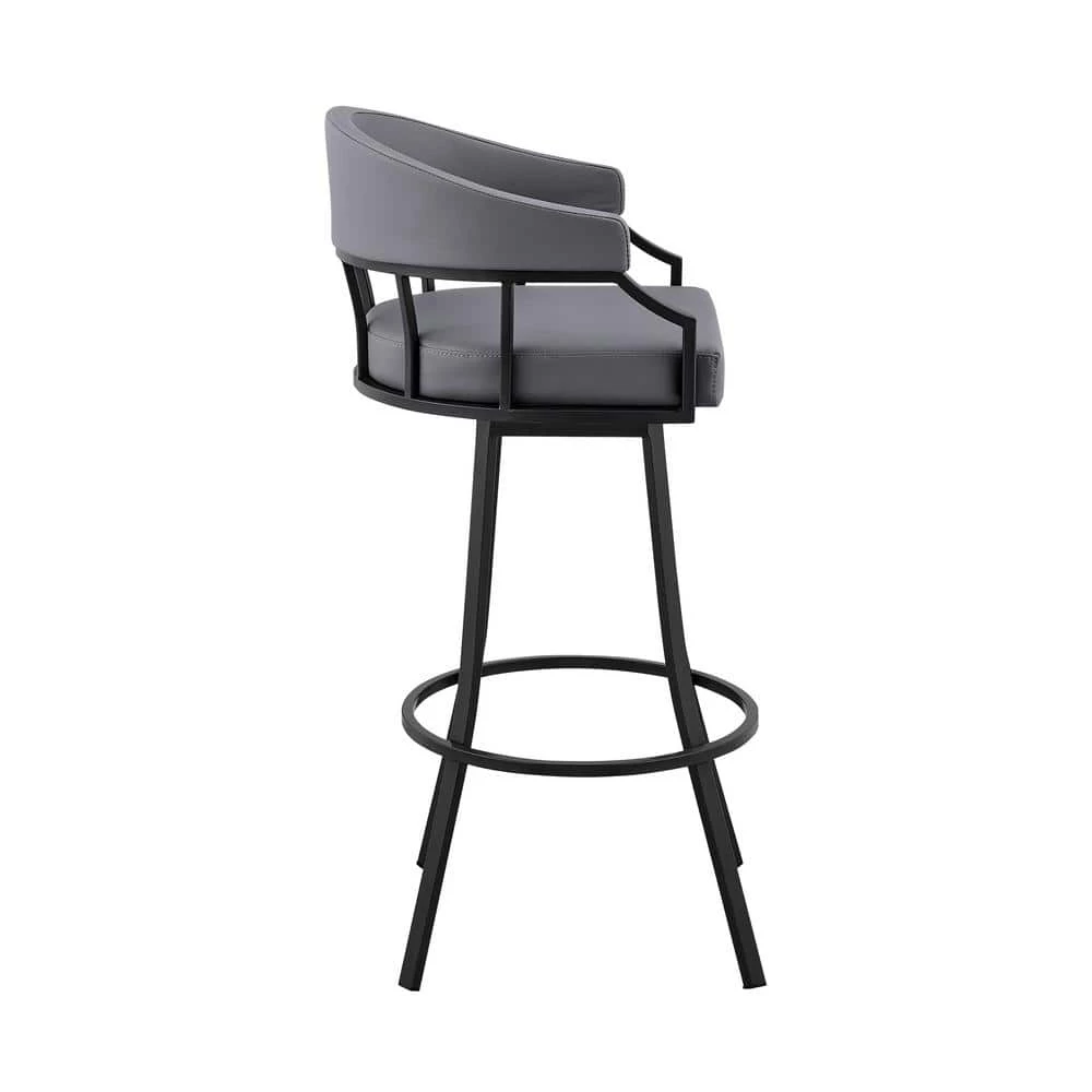 Valerie 36 in. Slate Grey Metal Bar Stool with Faux Leather Seat by Armen Living 4 Valerie 36 in. Slate Grey Metal Bar Stool with Faux Leather Seat by Armen Living - Image 2