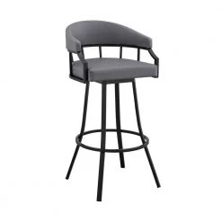 Valerie 40 in. Slate Grey Metal Bar Stool with Faux Leather Seat by Armen Living
