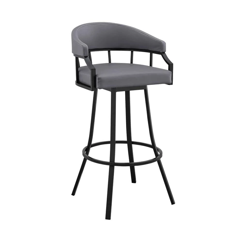 Valerie 40 in. Slate Grey Metal Bar Stool with Faux Leather Seat by Armen Living 3 Valerie 40 in. Slate Grey Metal Bar Stool with Faux Leather Seat by Armen Living