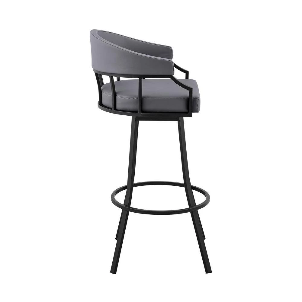 Valerie 40 in. Slate Grey Metal Bar Stool with Faux Leather Seat by Armen Living 4 Valerie 40 in. Slate Grey Metal Bar Stool with Faux Leather Seat by Armen Living - Image 2
